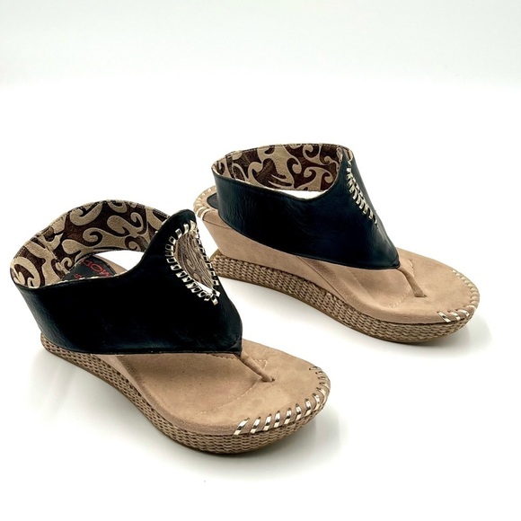 Modzori Lucia Reversible Wedge Sandals Black Tan Metallic Travel Size 9 Boho - Picture 3 of 16